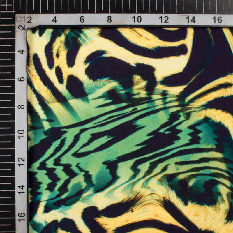 Black And Fern Green Animal Digital Print Rayon Fabric - Fabcurate