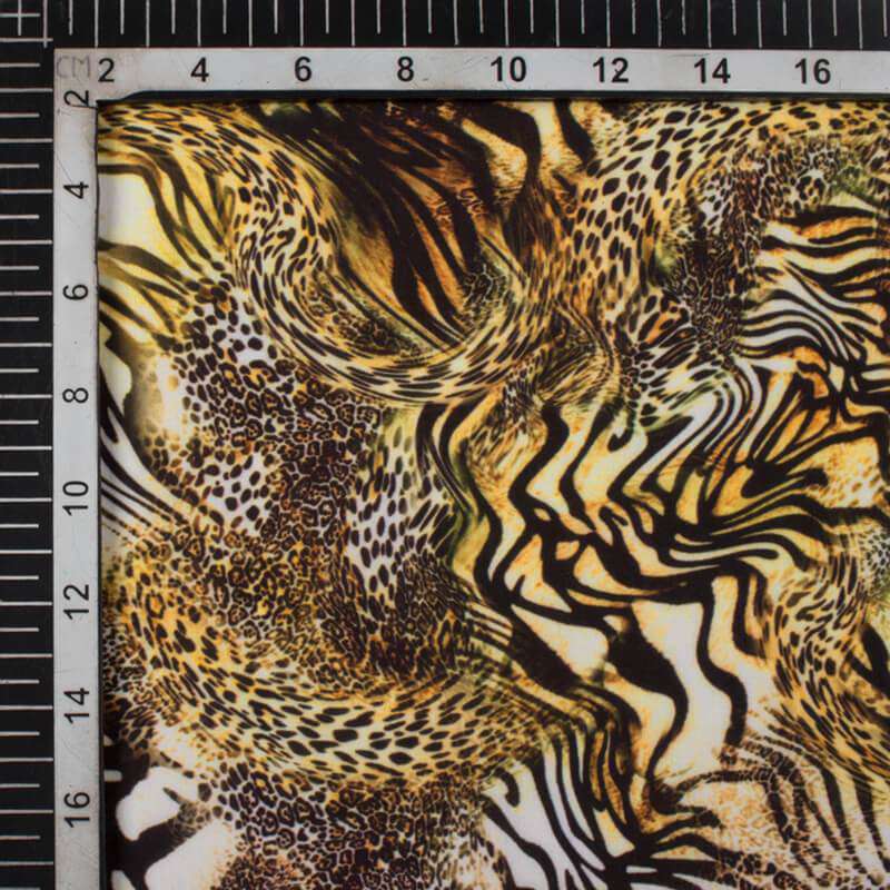 Black And Yellow Animal Digital Print Rayon Fabric - Fabcurate