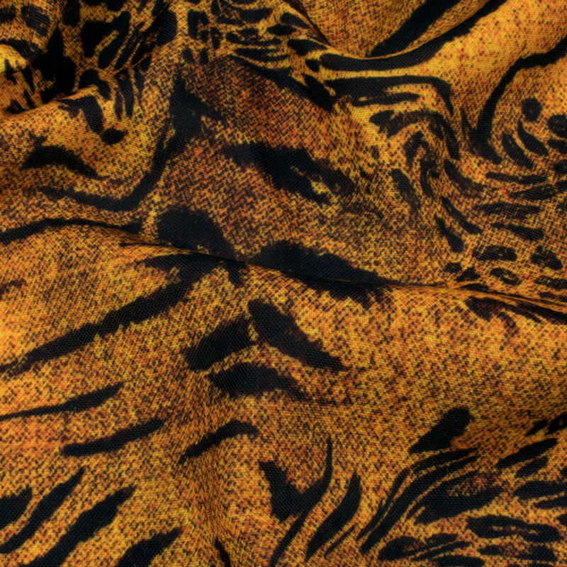Black And Ochre Orange Animal Digital Print Rayon Fabric - Fabcurate