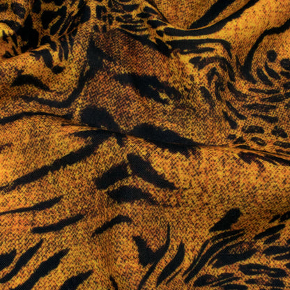 Black And Ochre Orange Animal Digital Print Rayon Fabric - Fabcurate