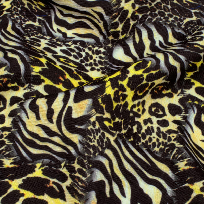Black And Pineapple Yellow Animal Digital Print Rayon Fabric - Fabcurate