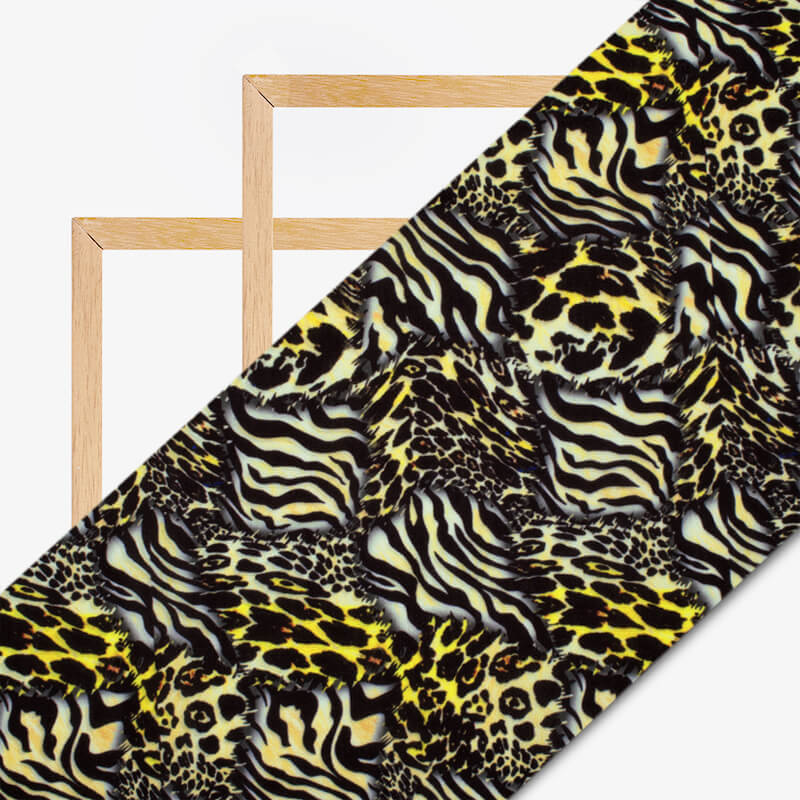 Black And Pineapple Yellow Animal Digital Print Rayon Fabric - Fabcurate