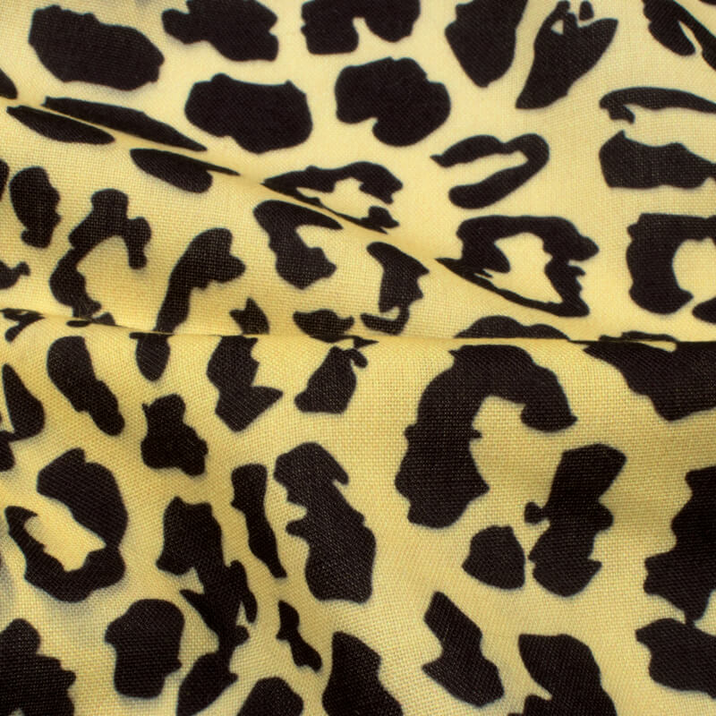 Black And Custard Cream Animal Digital Print Rayon Fabric - Fabcurate