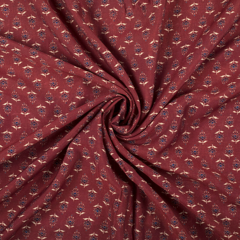 Maroon And Cream Floral Pattern Digital Print Viscose Chanderi Fabric - Fabcurate