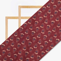 Maroon And Cream Floral Pattern Digital Print Viscose Chanderi Fabric - Fabcurate