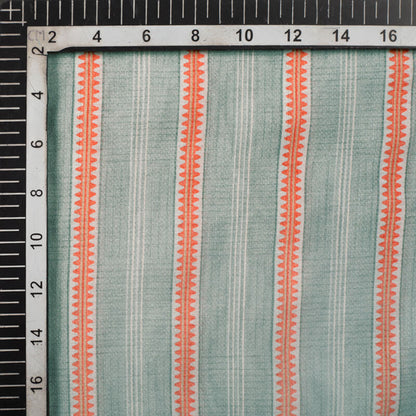 Grey And Orange Stripes Pattern Digital Print Viscose Chanderi Fabric - Fabcurate