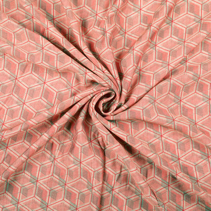 Beige And Punch Pink Geometric Pattern Digital Print Viscose Chanderi Fabric - Fabcurate
