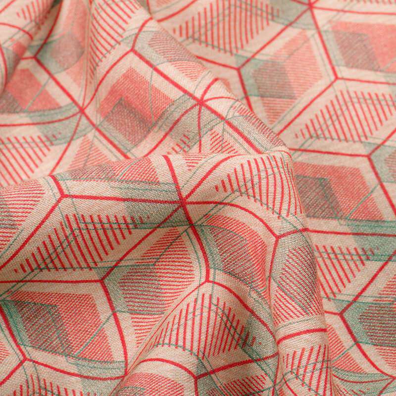 Beige And Punch Pink Geometric Pattern Digital Print Viscose Chanderi Fabric - Fabcurate