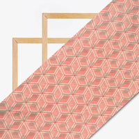 Beige And Punch Pink Geometric Pattern Digital Print Viscose Chanderi Fabric - Fabcurate