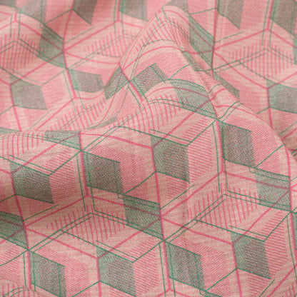 Pink And Grey Geometric Pattern Digital Print Viscose Chanderi Fabric - Fabcurate