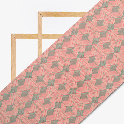 Pink And Grey Geometric Pattern Digital Print Viscose Chanderi Fabric - Fabcurate