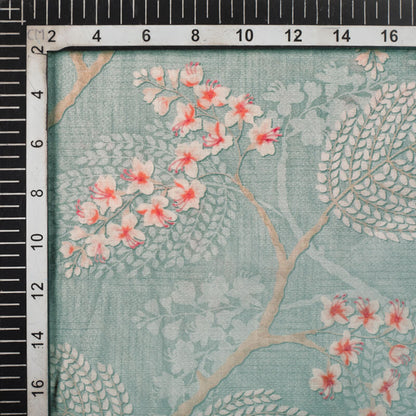 Grey And Orange Floral Pattern Digital Print Viscose Chanderi Fabric - Fabcurate