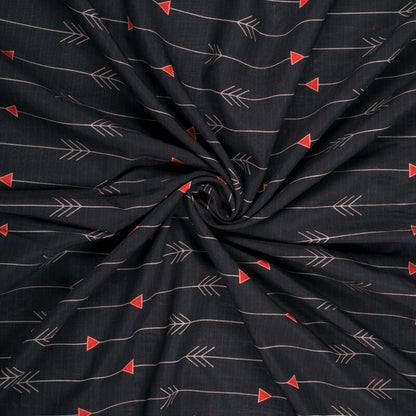 Black And Orange Stripes Pattern Digital Print Viscose Chanderi Fabric - Fabcurate