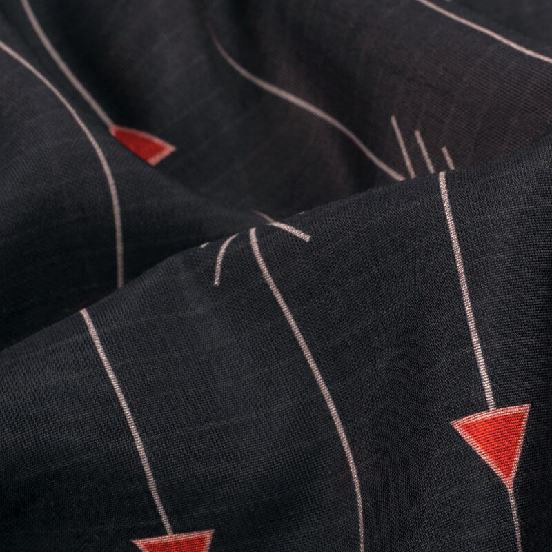 Black And Orange Stripes Pattern Digital Print Viscose Chanderi Fabric - Fabcurate