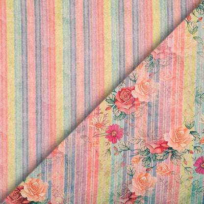 Pink And Coral Peach Floral Pattern Digital Print Viscose Chanderi Fabric - Fabcurate