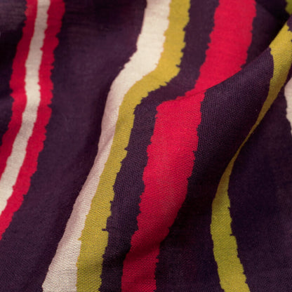 Dark Purple And Fuchsia Pink Stripes Pattern Digital Print Viscose Chanderi Fabric - Fabcurate