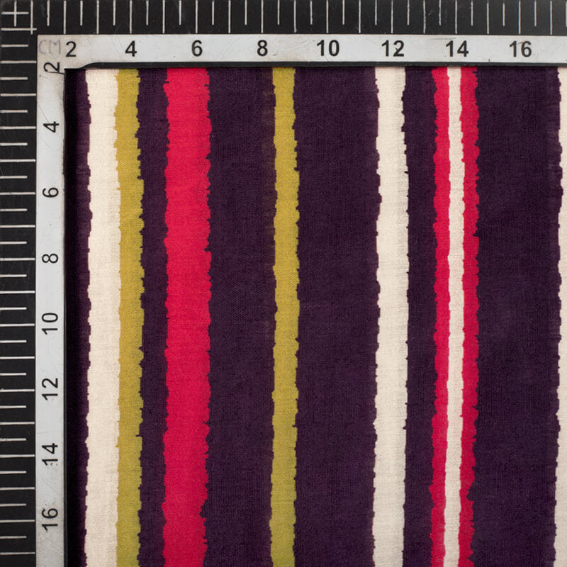 Dark Purple And Fuchsia Pink Stripes Pattern Digital Print Viscose Chanderi Fabric - Fabcurate