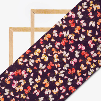 Dark Purple And Coral Peach Stripes Pattern Digital Print Viscose Chanderi Fabric - Fabcurate