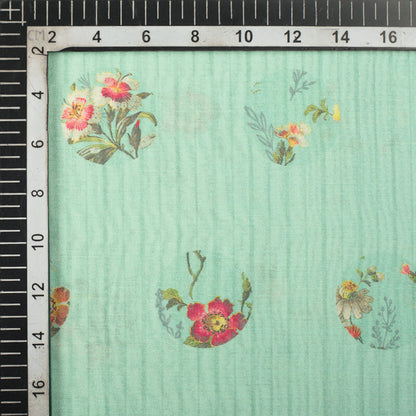 Light Pistachio Green And Dark Pink Stripes Pattern Digital Print Viscose Chanderi Fabric - Fabcurate