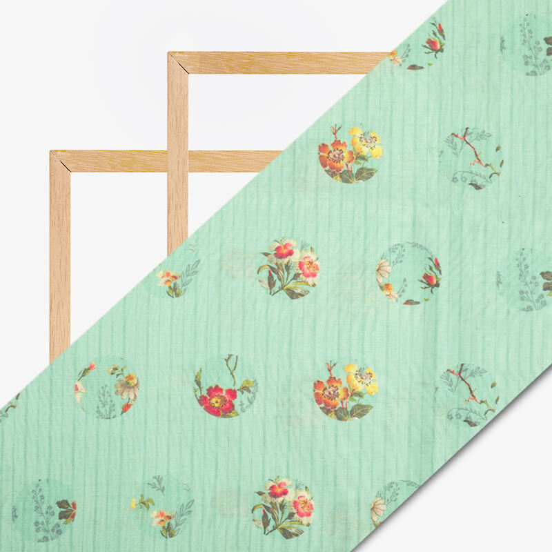 Light Pistachio Green And Dark Pink Stripes Pattern Digital Print Viscose Chanderi Fabric - Fabcurate