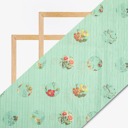 Light Pistachio Green And Dark Pink Stripes Pattern Digital Print Viscose Chanderi Fabric - Fabcurate