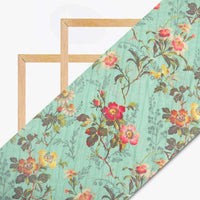 Light Pistachio Green And Dark Pink Floral Pattern Digital Print Viscose Chanderi Fabric - Fabcurate