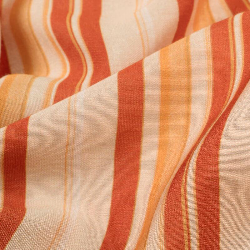 Peach And Burnt Orange Stripes Pattern Digital Print Viscose Chanderi Fabric - Fabcurate