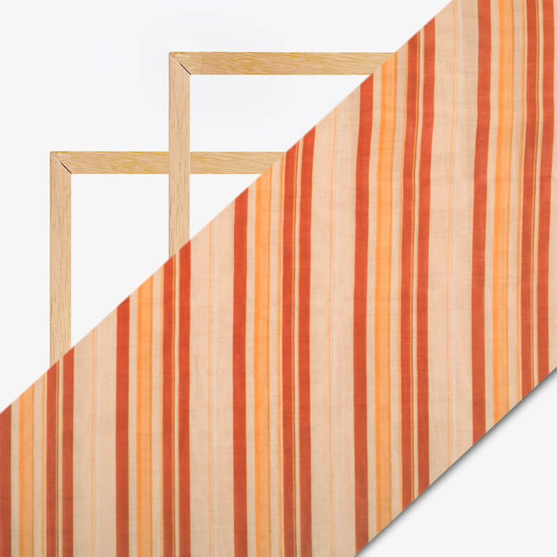 Peach And Burnt Orange Stripes Pattern Digital Print Viscose Chanderi Fabric - Fabcurate
