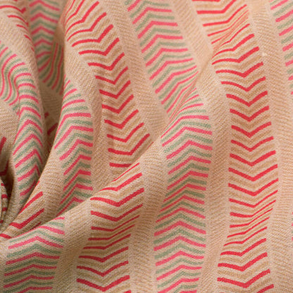Sepia Beige And Fuchsia Pink Stripes Pattern Digital Print Viscose Chanderi Fabric - Fabcurate