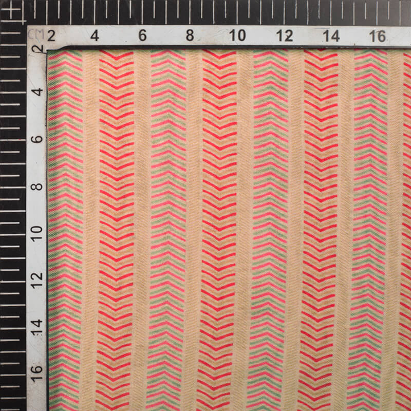 Sepia Beige And Fuchsia Pink Stripes Pattern Digital Print Viscose Chanderi Fabric - Fabcurate