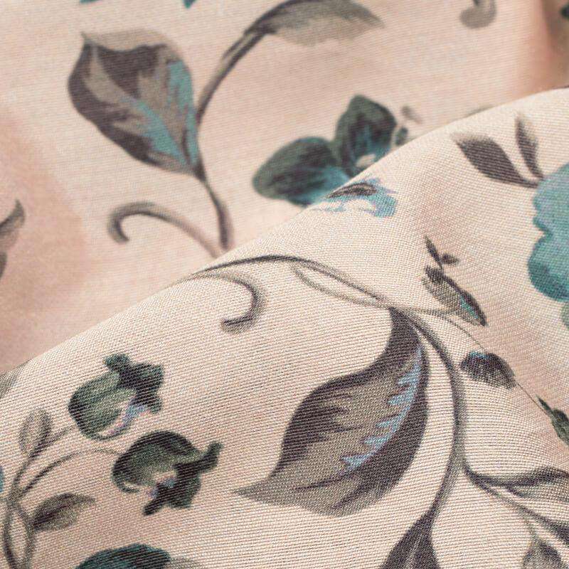 Light Peach And Teal Blue Floral Pattern Digital Print Viscose Chanderi Fabric - Fabcurate