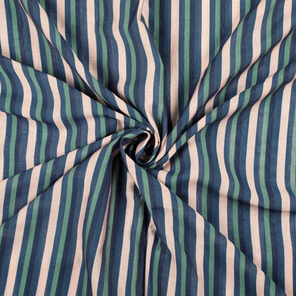 Light Peach And Navy Blue Stripes Pattern Digital Print Viscose Chanderi Fabric - Fabcurate