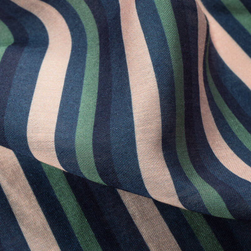 Light Peach And Navy Blue Stripes Pattern Digital Print Viscose Chanderi Fabric - Fabcurate
