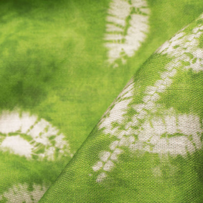 Parrot Green And Off White Leaf Pattern Digital Print Viscose Chanderi Fabric - Fabcurate