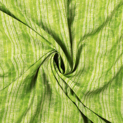 Parrot Green And Off White Stripes Pattern Digital Print Viscose Chanderi Fabric - Fabcurate