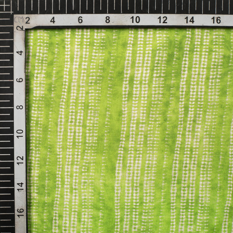 Parrot Green And Off White Stripes Pattern Digital Print Viscose Chanderi Fabric - Fabcurate