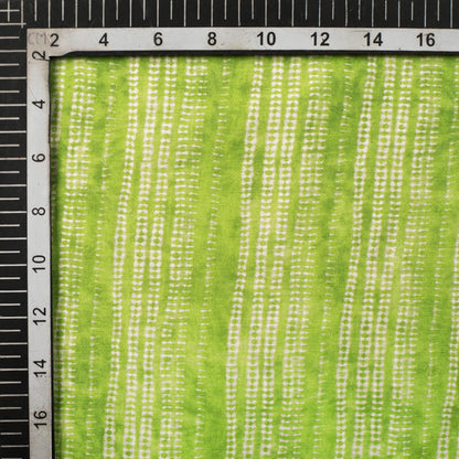 Parrot Green And Off White Stripes Pattern Digital Print Viscose Chanderi Fabric - Fabcurate