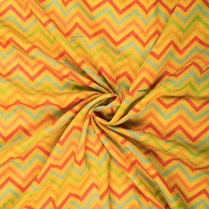 Mustard Yellow And Orange Chevron Pattern Digital Print Viscose Chanderi Fabric