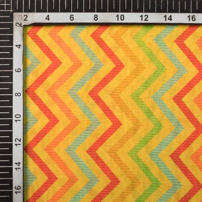 Mustard Yellow And Orange Chevron Pattern Digital Print Viscose Chanderi Fabric