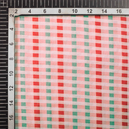 Pink And Red Checks Pattern Digital Print Viscose Chanderi Fabric - Fabcurate