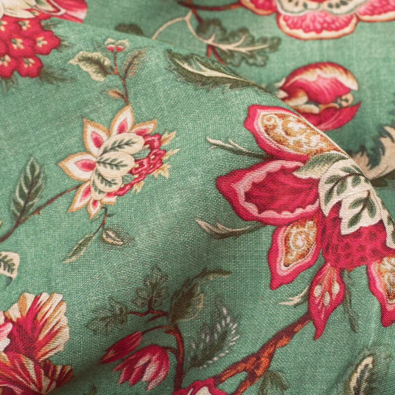 Tame Teal Turquoise And Fuchsia Pink Floral Pattern Digital Print Viscose Chanderi Fabric - Fabcurate
