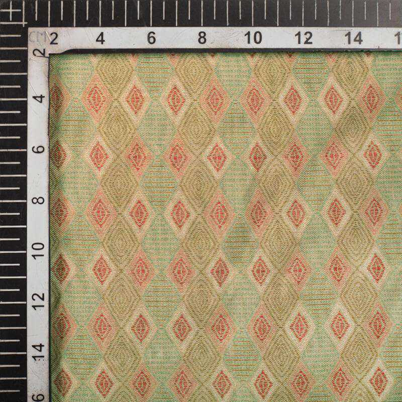 Oat Beige And Brown Geometric Pattern Digital Print Viscose Chanderi Fabric - Fabcurate