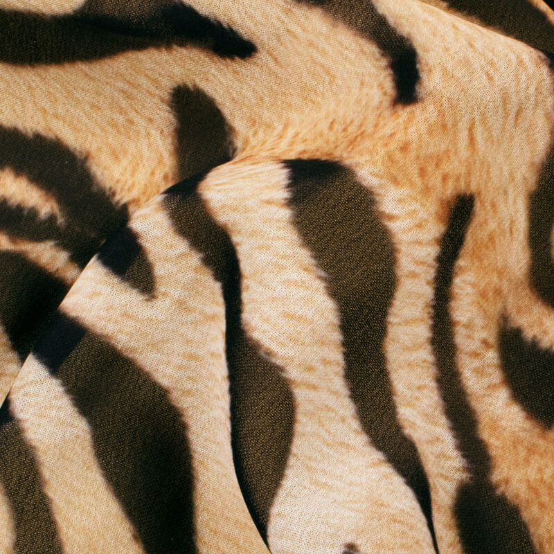 Black And Pastle Peach Tiger Animal Digital Print Georgette Fabric