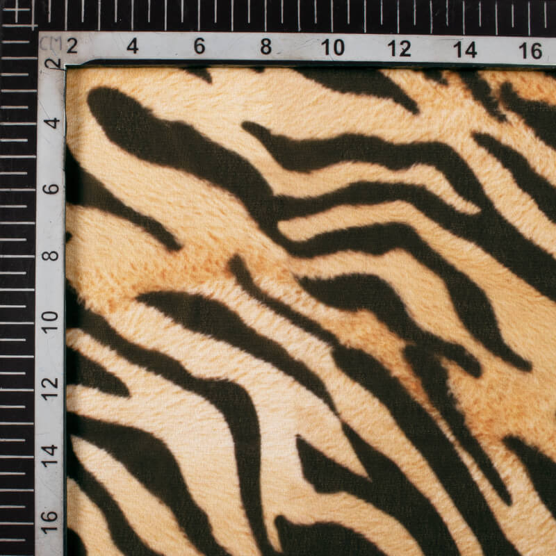 Black And Pastle Peach Tiger Animal Digital Print Georgette Fabric