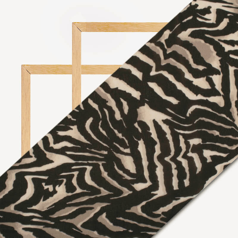 Black And Coffee Cream Zebra Animal Digital Print Georgette Fabric