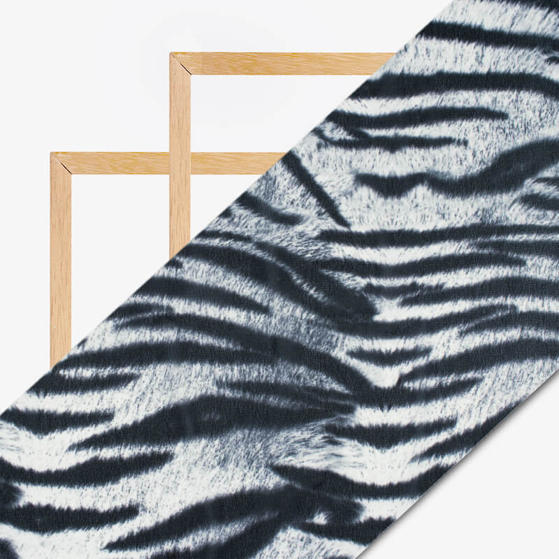 Black And White Tiger Animal Digital Print Georgette Fabric - Fabcurate