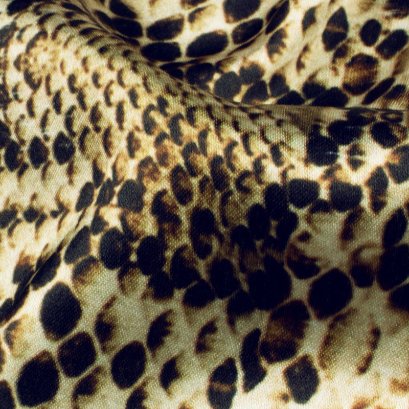 Black And Ivory Cream Snake Animal Digital Print Modal Satin Fabric - Fabcurate
