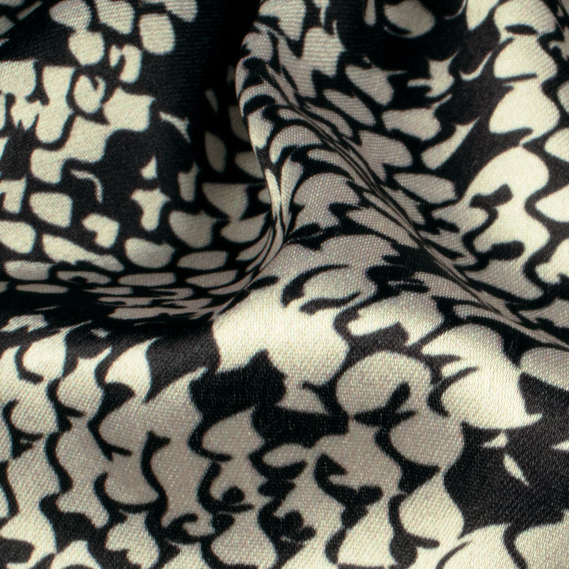Black And Cream Animal Digital Print Modal Satin Fabric - Fabcurate
