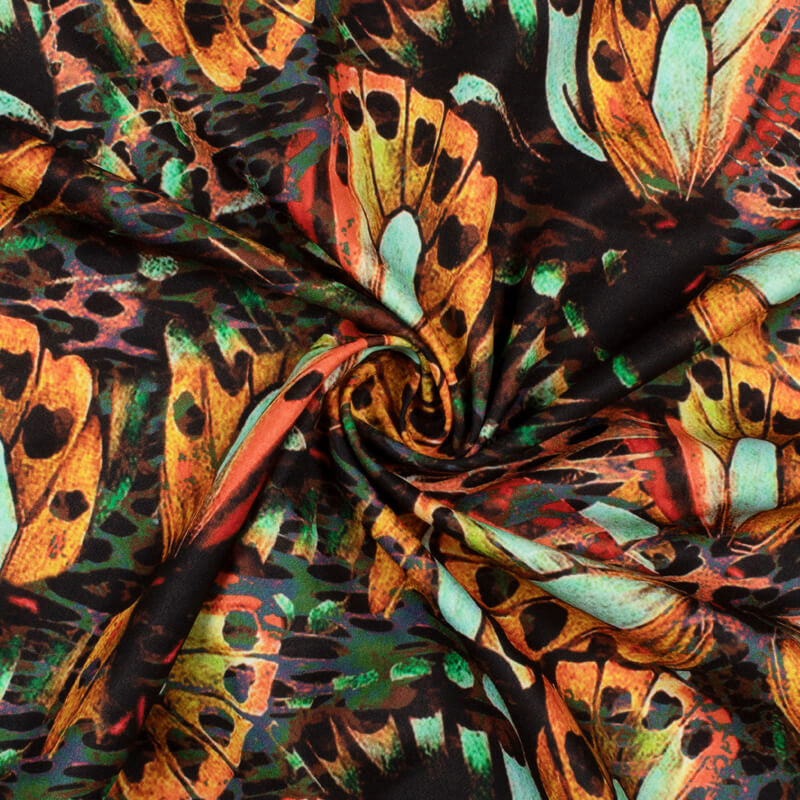 Apricot Yellow And Black Animal Pattern Digital Print Crepe Fabric