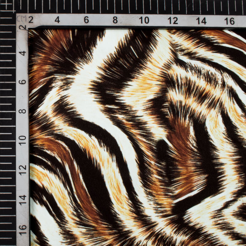 Black And Rust Orange Animal Pattern Digital Print Crepe Fabric - Fabcurate